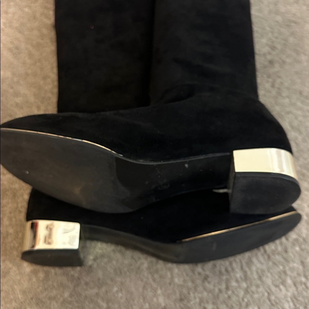 C. Paravano knee high black suede boots with gold heal. - Picture 5 of 7